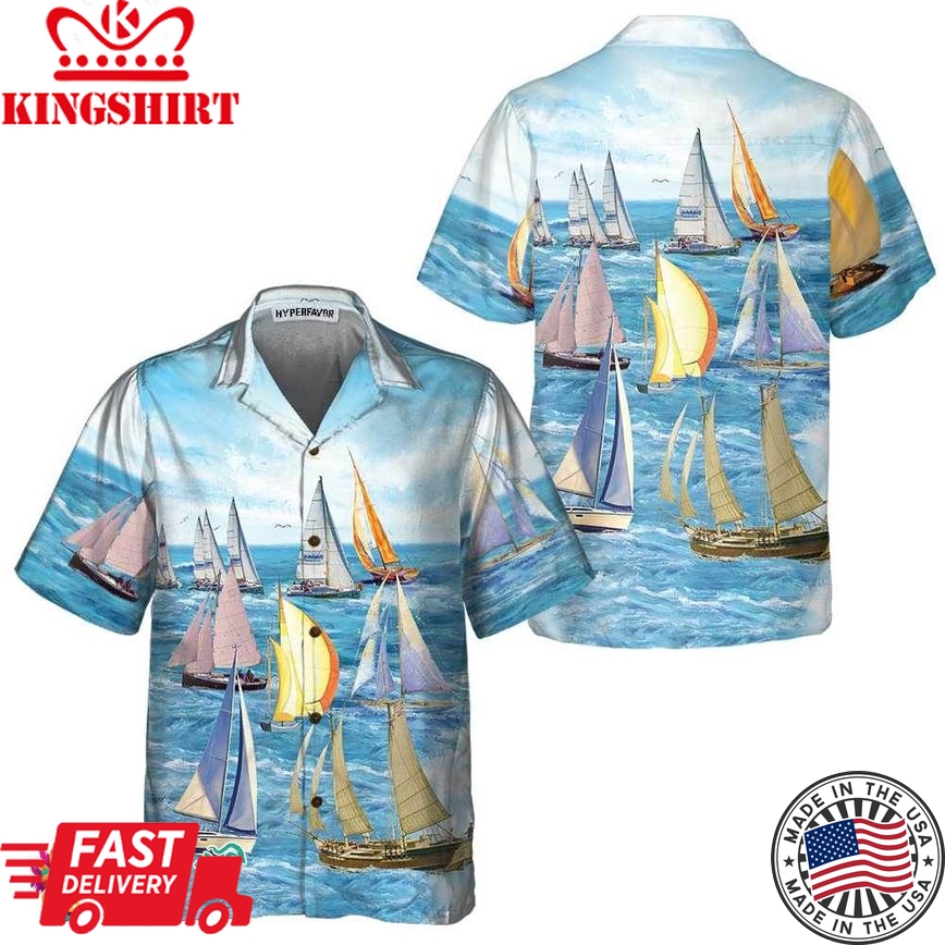 Sailing Boats Hawaiian Shirt, Short Sleeve Sailboat Shirt, Unique Nautical Shirt