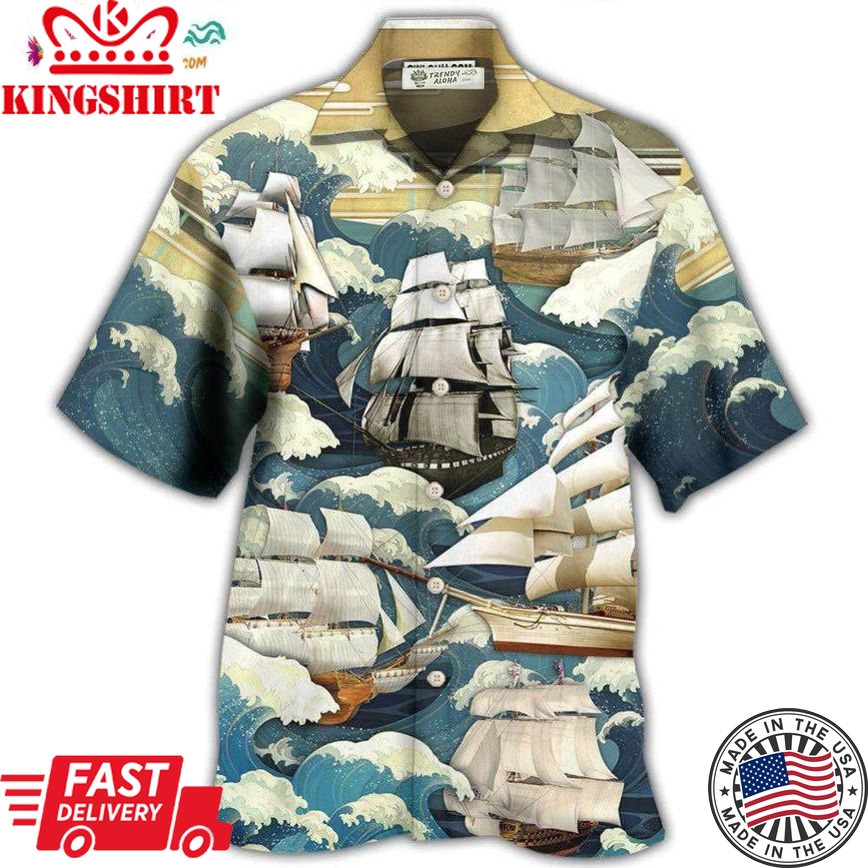 Sailing Wave Art Vintage Hawaiian Shirt