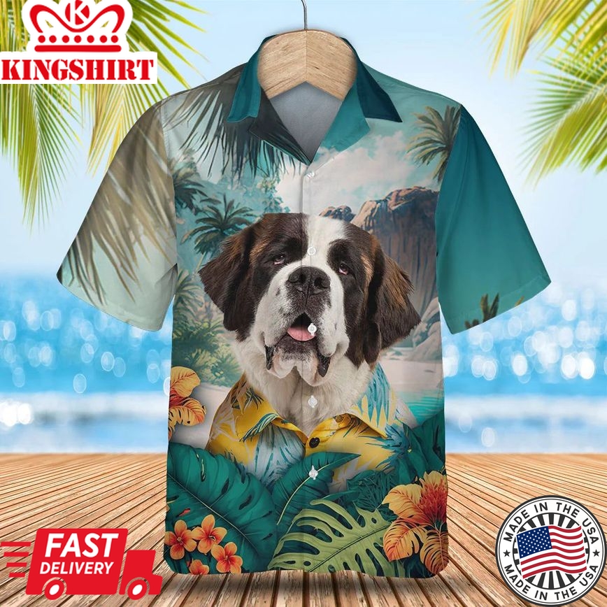 Saint Bernard Paradise Breeze - Discover the Beauty of Hawaii with this Vibrant Trendy Hawaiian Shirt