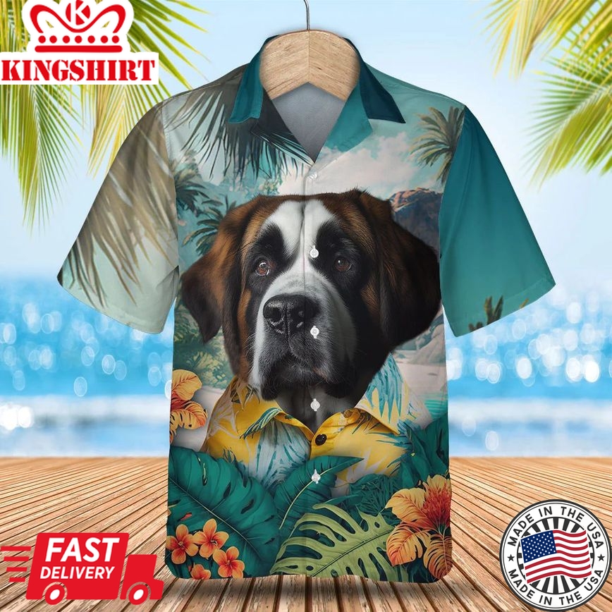 Saint Bernard Tropic Delight - Experience Paradise with this Vibrant Trendy Hawaiian Shirt