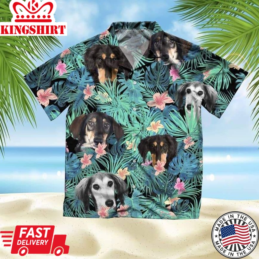 Saluki Trendy Hawaiian Shirt, Dog Summer Leaves Trendy Hawaiian Shirt, Unisex Print Aloha Short Sleeve Casual Shirt Summer Gifts