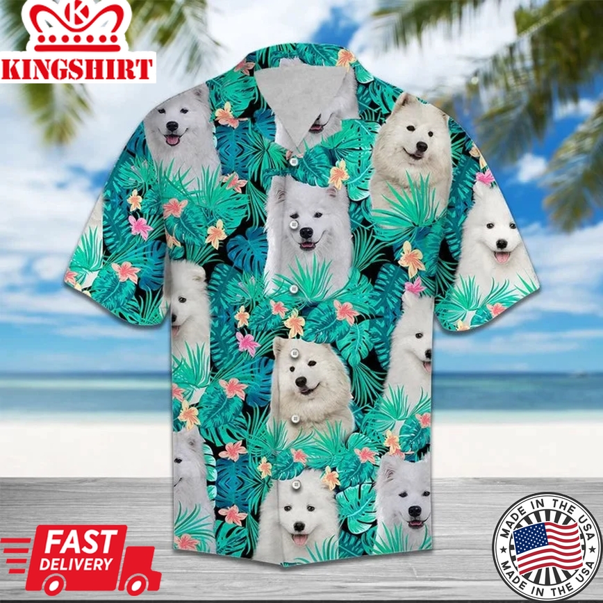 Samoyed Lost In Summer Vibes Tropical Palm Leaves Trendy Hawaiian Shirt