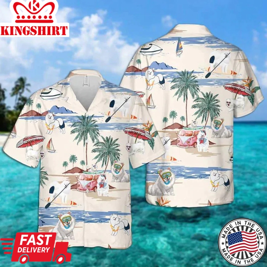 Samoyed Summer Beach Trendy Hawaiian Shirt, Trendy Hawaiian Shirts For Men Women Short Sleeve Aloha Beach Shirt