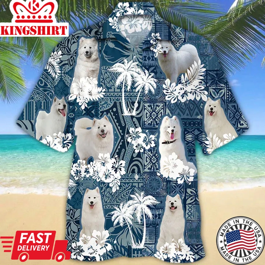 Samoyed Trendy Hawaiian Shirt, Trendy Hawaiian Shirt Vintage Floral Dog, Men's Trendy Hawaiian Shirt, Women's Trendy Hawaiian Shirt