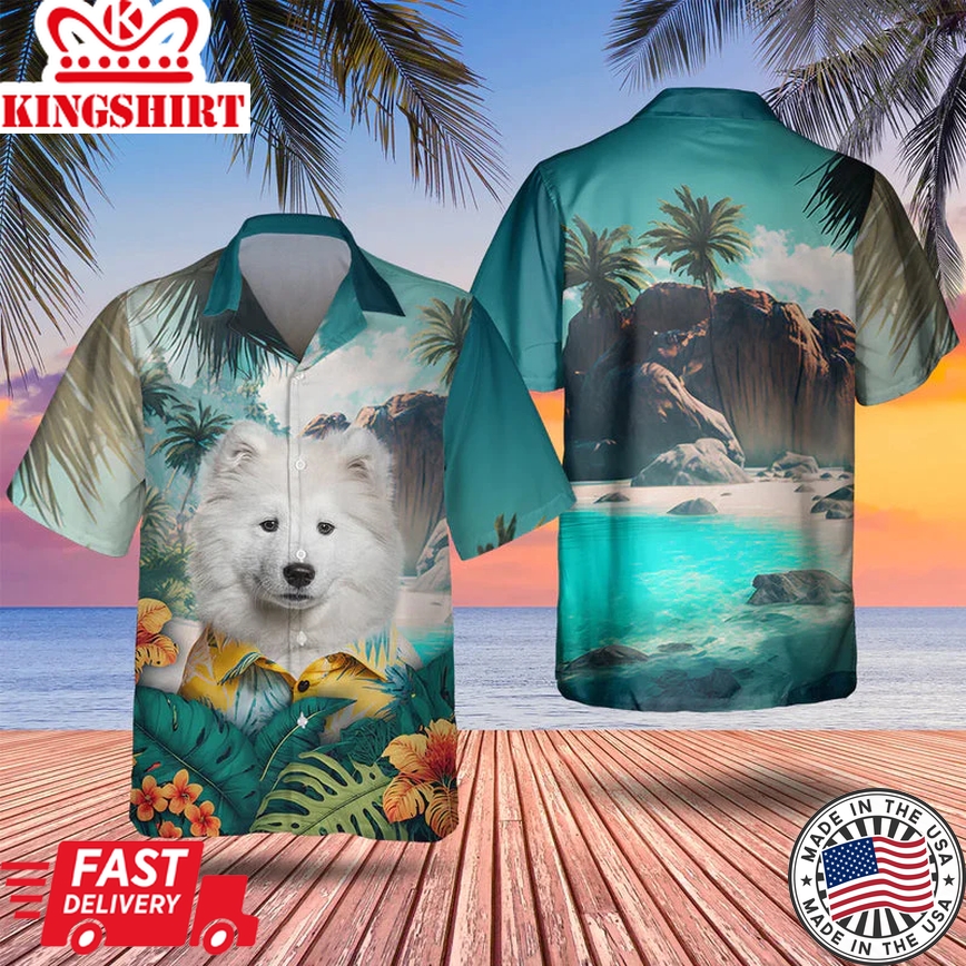 Samoyed Tropical Trendy Hawaiian Shirt, Dog Lover Trendy Hawaiian Shirt, Summer Gift For Men And Women