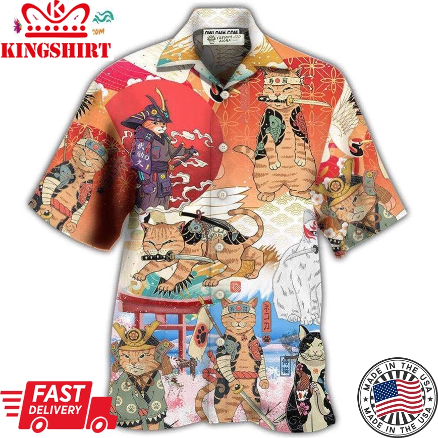 Samurai Cat Funny Art Japanese Hawaiian Shirt