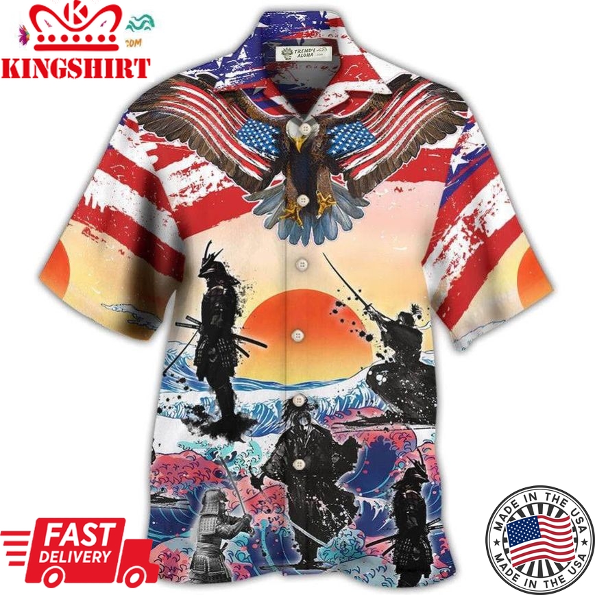 Samurai Eagle Us Flag Independence Day Hawaiian Shirt