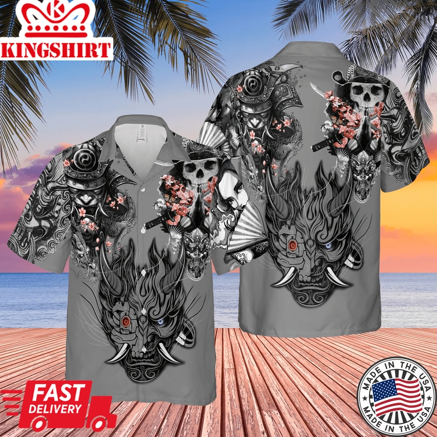 Samurai Oni Mask Tattoo Trendy Hawaiian Shirt For