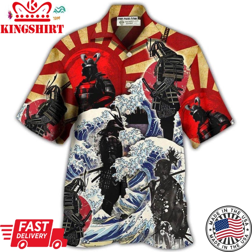 Samurai Red Sun And Wave Art Hawaiian Shirt