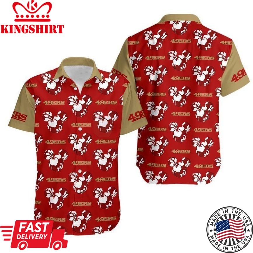 San Francisco 49Ers Mickey Mickey And Flowers Hawaii Shirt And Shorts