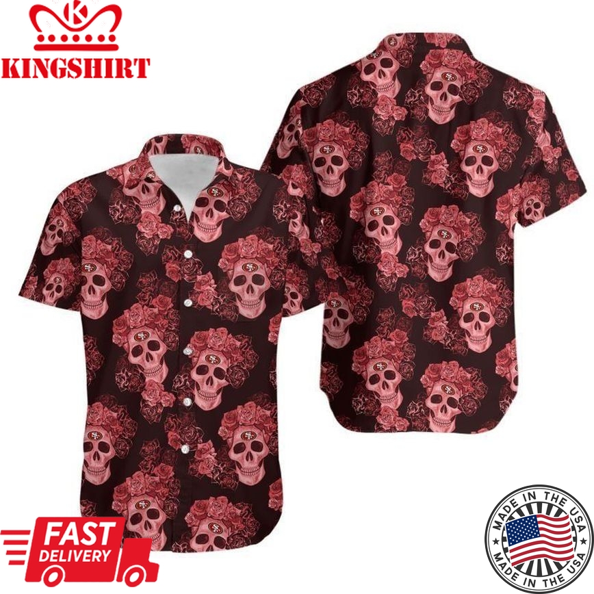 San Francisco 49Ers Mystery Skull And Flower Hawaii Shirt And Shorts