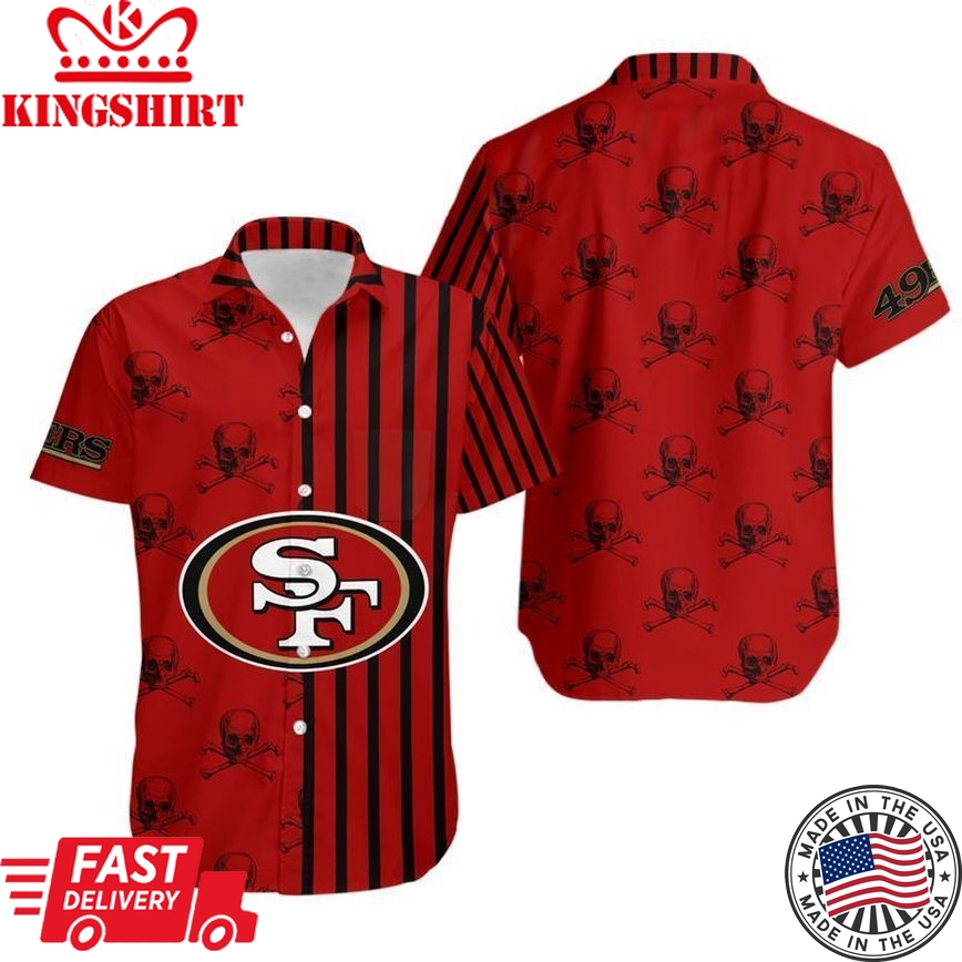 San Francisco 49Ers Stripes And Skull Hawaii Shirt And Shorts Summer Collection Trending Hawaiian Shirts