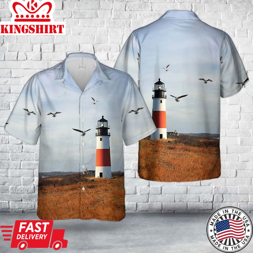 Sankaty Light Lighthouse, Nantucket, Massachusetts Trendy Hawaiian Shirt