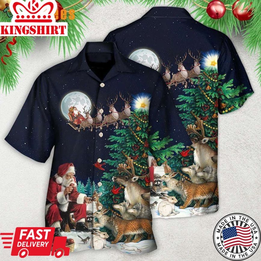 Santa And Reindeer Christmas, Santa Trendy Hawaiian Shirt Perfect Gifts For Your Loved Ones