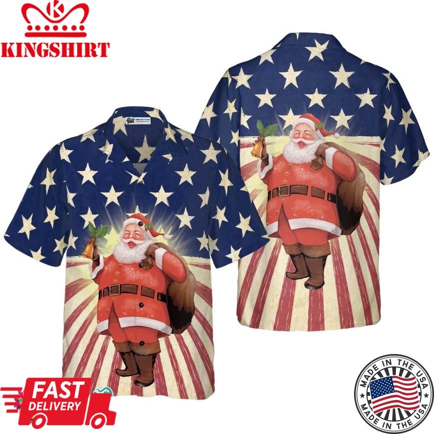 Santa Christmas Santa America Hawaiian Shirt, Christmas Shirts Short Sleeve Button Down Shirt For Men And Women