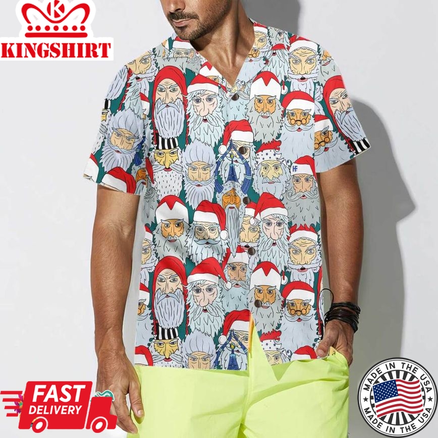 Santa Claus Heads From Different Countries Christmas Hawaiian Shirt, Santa Claus Hawaiian Shirt For Christmas Day