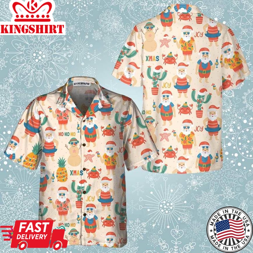 Santa Claus On Sandy Beach Hawaiian Shirt, Funny Christmas Santa Shirt, Gift For Christmas