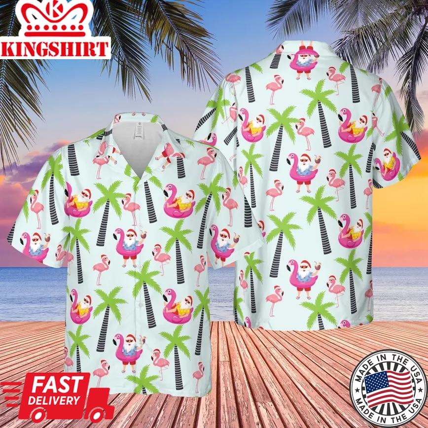 Santa Claus With Flamingo Christmas In July Trendy Hawaiian Shirt