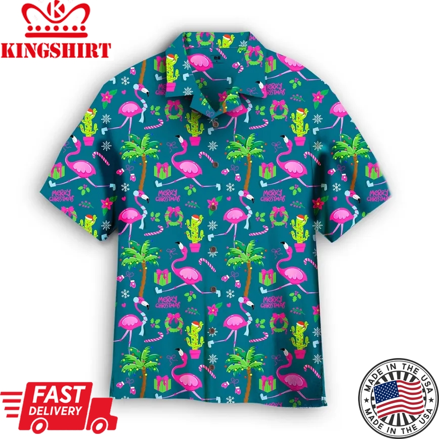 Santa Flamingo Christmas Trendy Hawaiian Shirt For Aloha Shirt