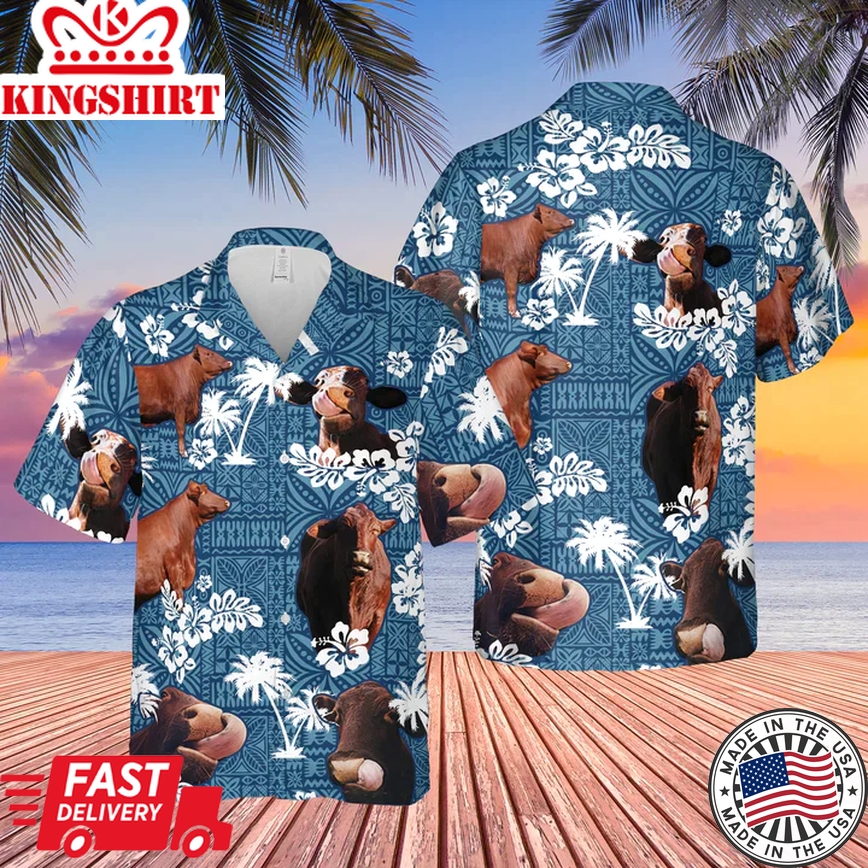 Santa Gertrudis Cattle Blue Tribal All Over Printed 3D Trendy Hawaiian Shirt