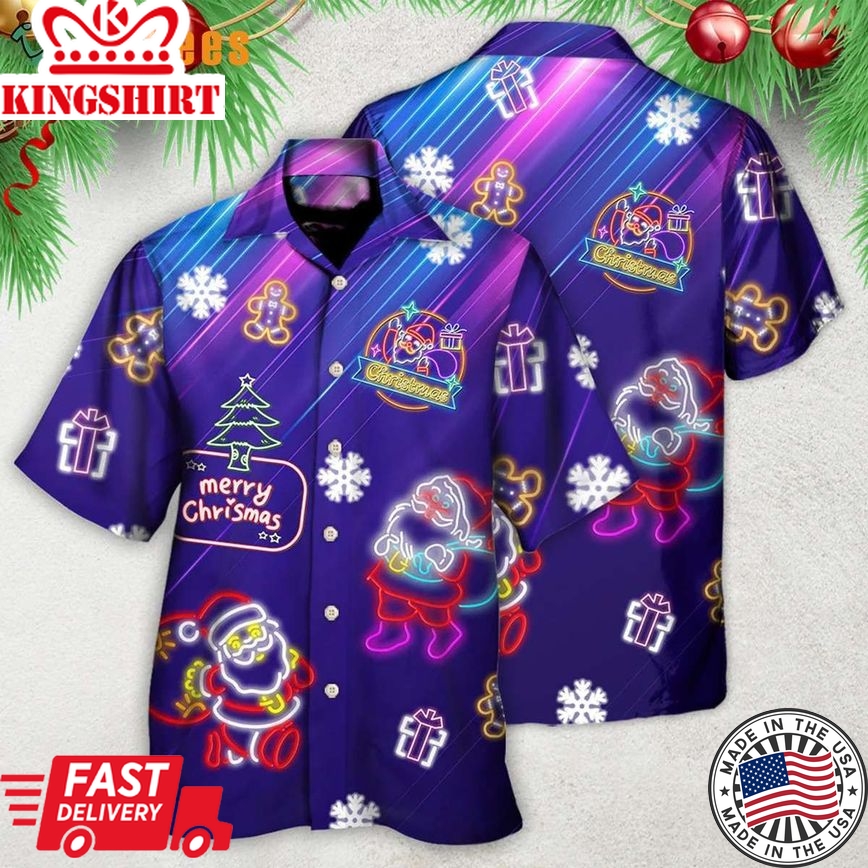 Santa Neon Light Xmas Party, Christmas Trendy Hawaiian Shirt Perfect Gifts For Your Loved Ones