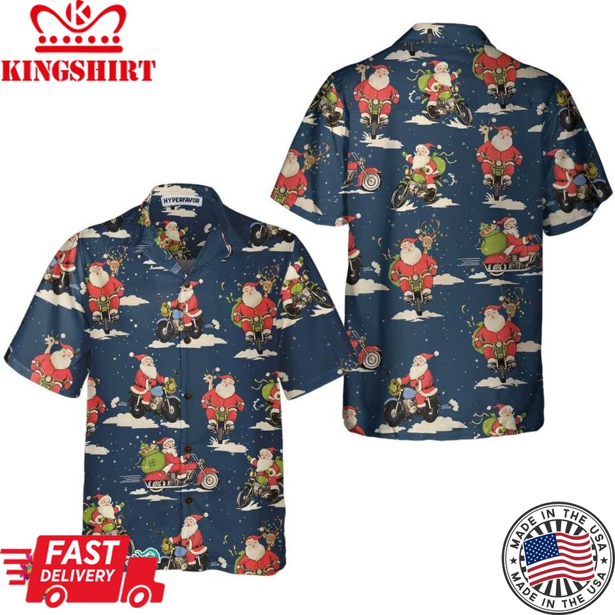 Santa Riding Motorcycle Christmas Hawaiian Shirt For Men, Best Motorcycle Gift For Christmas