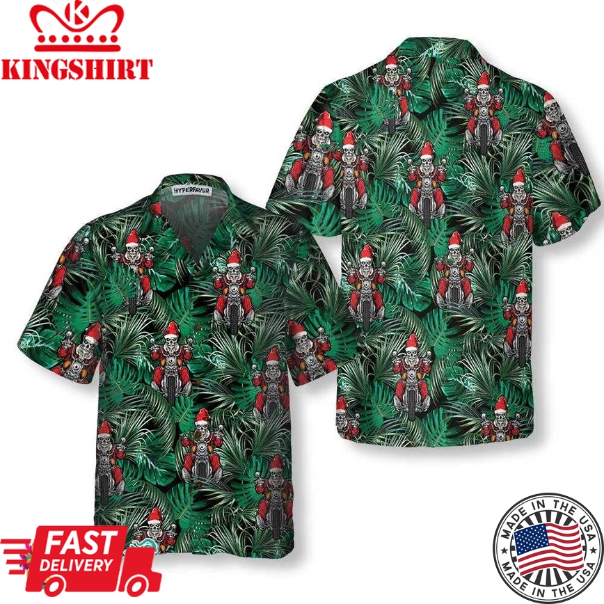 Santa Riding Motorcycle Christmas Hawaiian Shirt, Funny Santa Motorcycle Hawaiian Shirt For Men