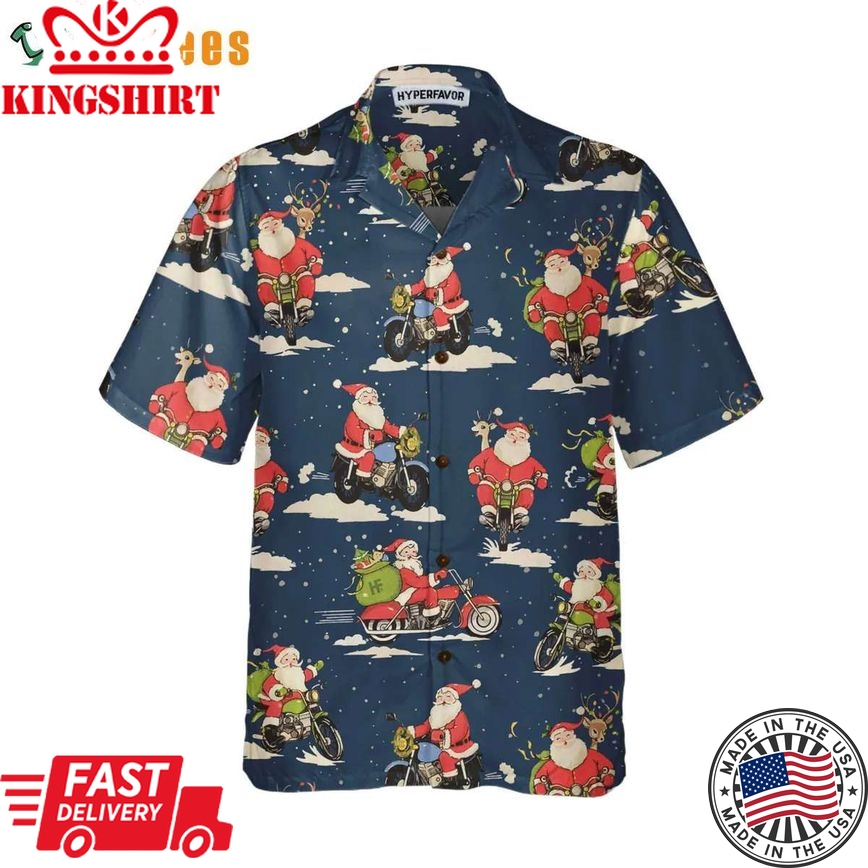 Santa Riding Motorcycle Christmas Trendy Hawaiian Shirt, Santa Trendy Hawaiian Shirt Perfect Gifts For Your Loved Ones