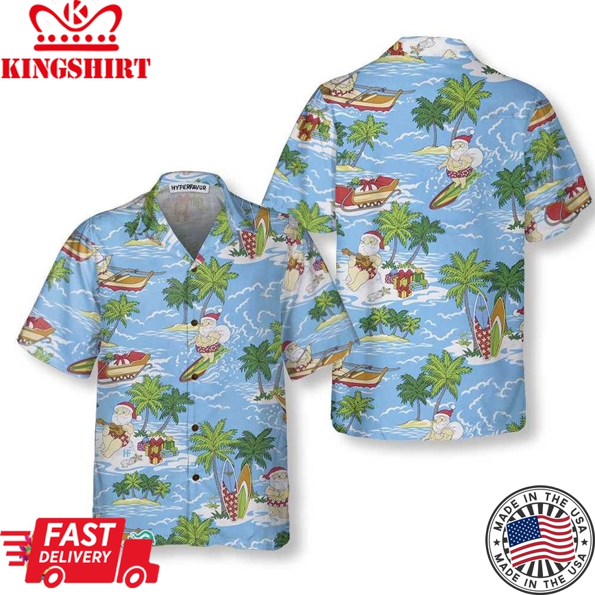 Santa Sailing Tropical Christmas Hawaiian Shirt, Funny Santa Claus Shirt, Best Gift For Christmas