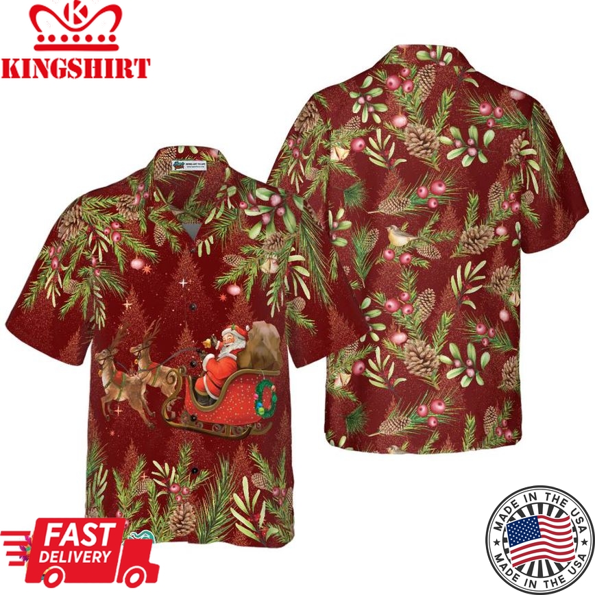 Santa Santa Riding Sleigh 2 Pattern Hawaiian Shirt, Christmas Shirts Short Sleeve Button Down Shirt For Men And Women