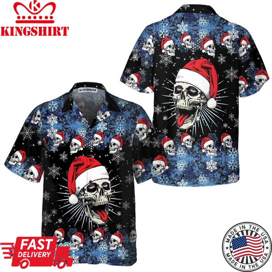 Santa Skull & Snowflake Hawaiian Shirt, Funny Christmas Skull Shirt, Best Christmas Gift Idea