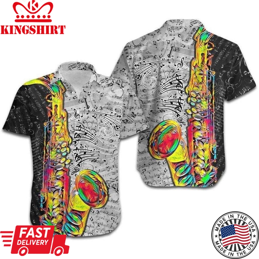 Saxophone Colorful Line Music Note Trendy Hawaiian Shirt