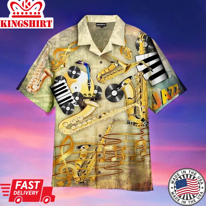 Saxophone Jazz Music Trendy Hawaiian Shirt For