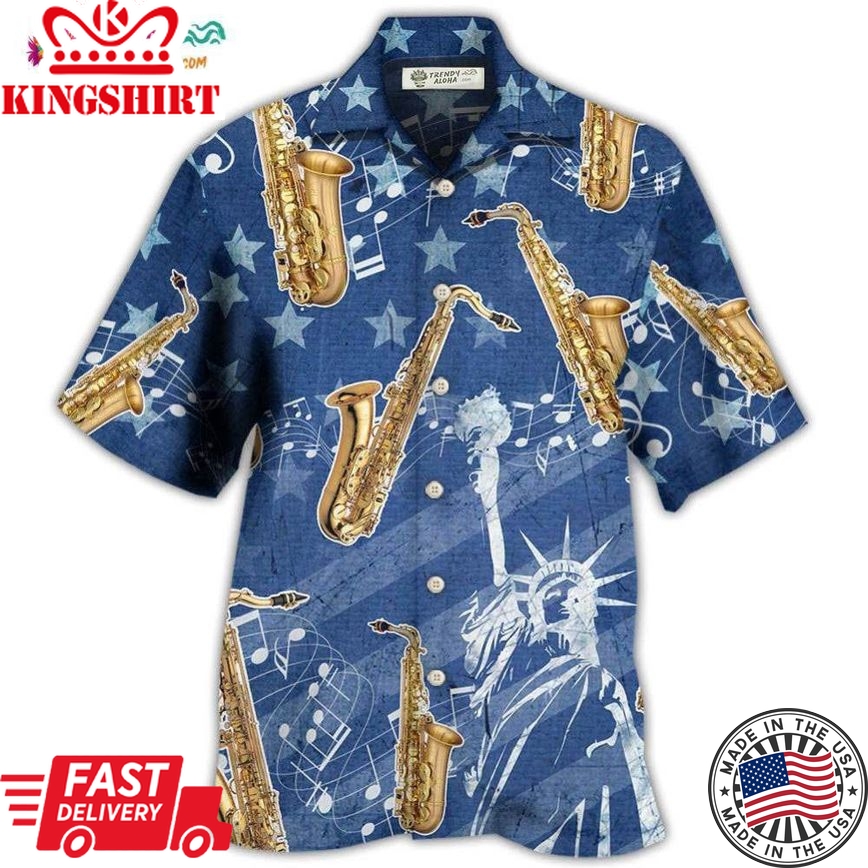 Saxophone Music America Independence Day Hawaiian Shirt