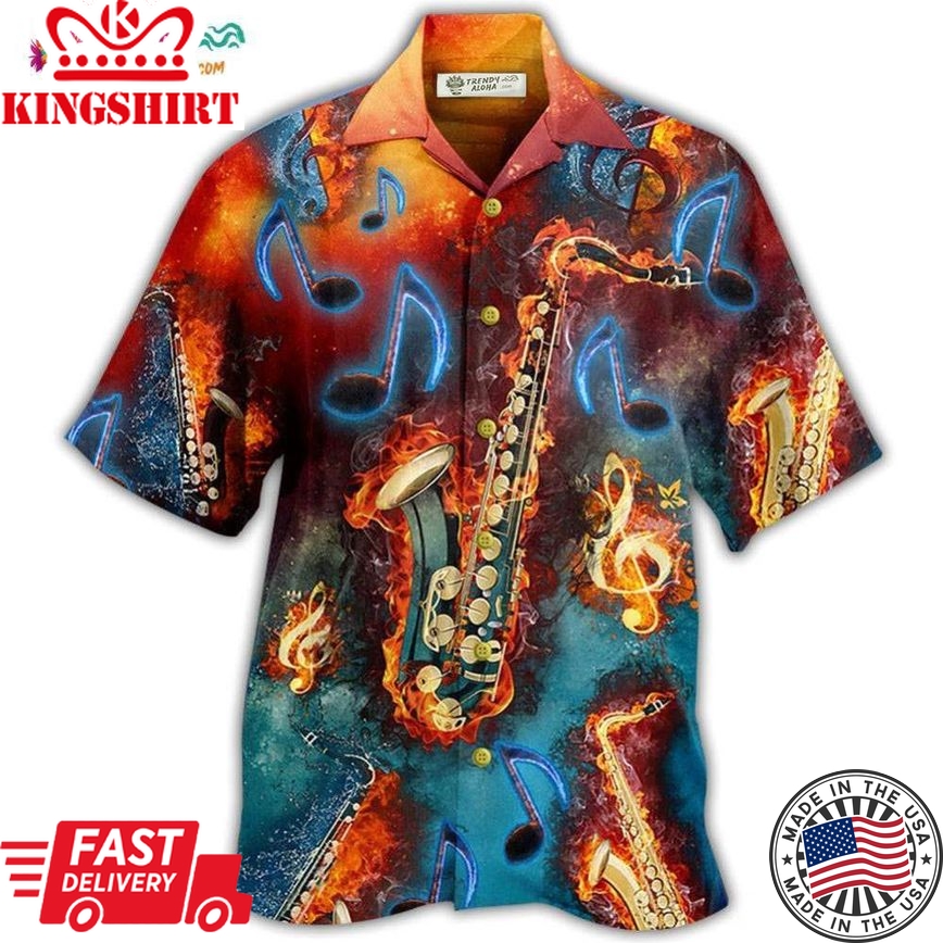 Saxophone Music Love It Red Black Blue Hawaiian Shirt