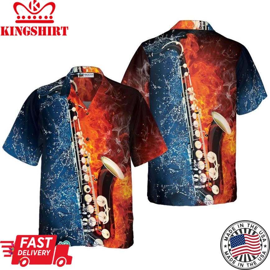 Saxophone With Water And Flame Hawaiian Shirt