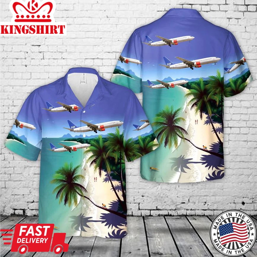 Scandinavian Airlines Boeing 737-800 Airplane Trendy Hawaiian Shirt