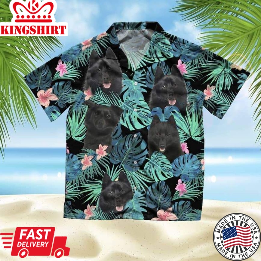 Schipperke Trendy Hawaiian Shirt, Dog Summer Leaves Trendy Hawaiian Shirt, Unisex Print Aloha Short Sleeve Casual Shirt Summer Gifts