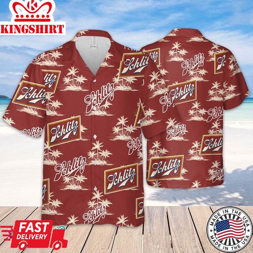 Schlitz Hawaiian Coconut Island Pattern Hawaiian Beer Lover Shirt, Classic Flowers Beer Aloha Shirt