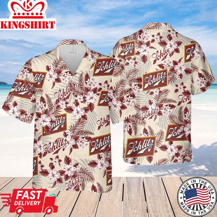 Schlitz Hawaiian Flowers Pattern Shirt, Hawaii Beer Loves Shirt, Summer Hawaii Shirt Beer, Flowers Shirt