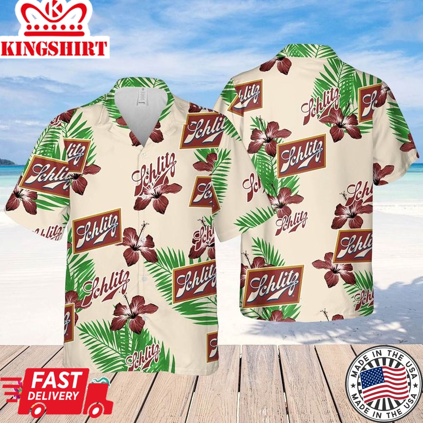 Schlitz Hawaiian Hibiscus Flower Pattern,Tropical Beach Shirt, Hawaiian Flower Shirt, Hawaiian Beer Shirt