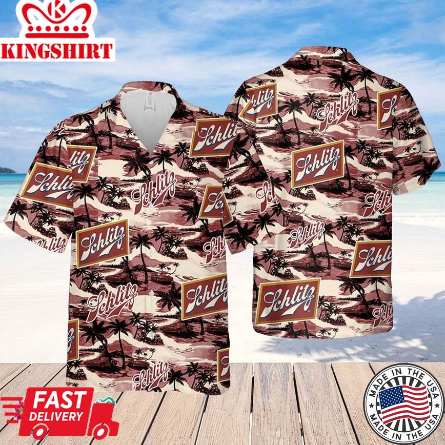 Schlitz Hawaiian Sea Island Pattern Shirt, Summer Beer Hawaiian Shirt