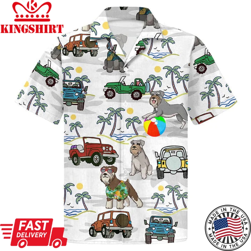 Schnauzer And Jeep Trendy Hawaiian Shirt Beach Shirt Gift For Schnauzer Mom Schnauzer Dad, Aloha Trendy Hawaiian Shirt