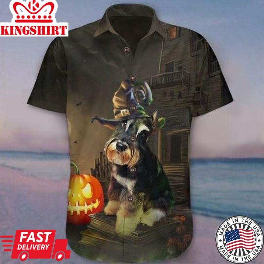 Schnauzer Halloween Trendy Hawaiian Shirt, Unisex Print Aloha Short Sleeve Casual Shirt