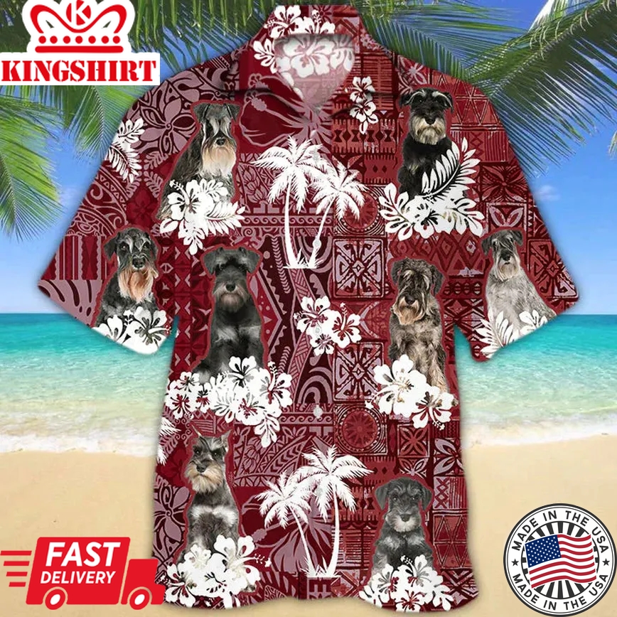 Schnauzer Red Trendy Hawaiian Shirt, Gift For Dog Lover Shirts, Men's Trendy Hawaiian Shirt, Summer Hawaiian Aloha Shirt