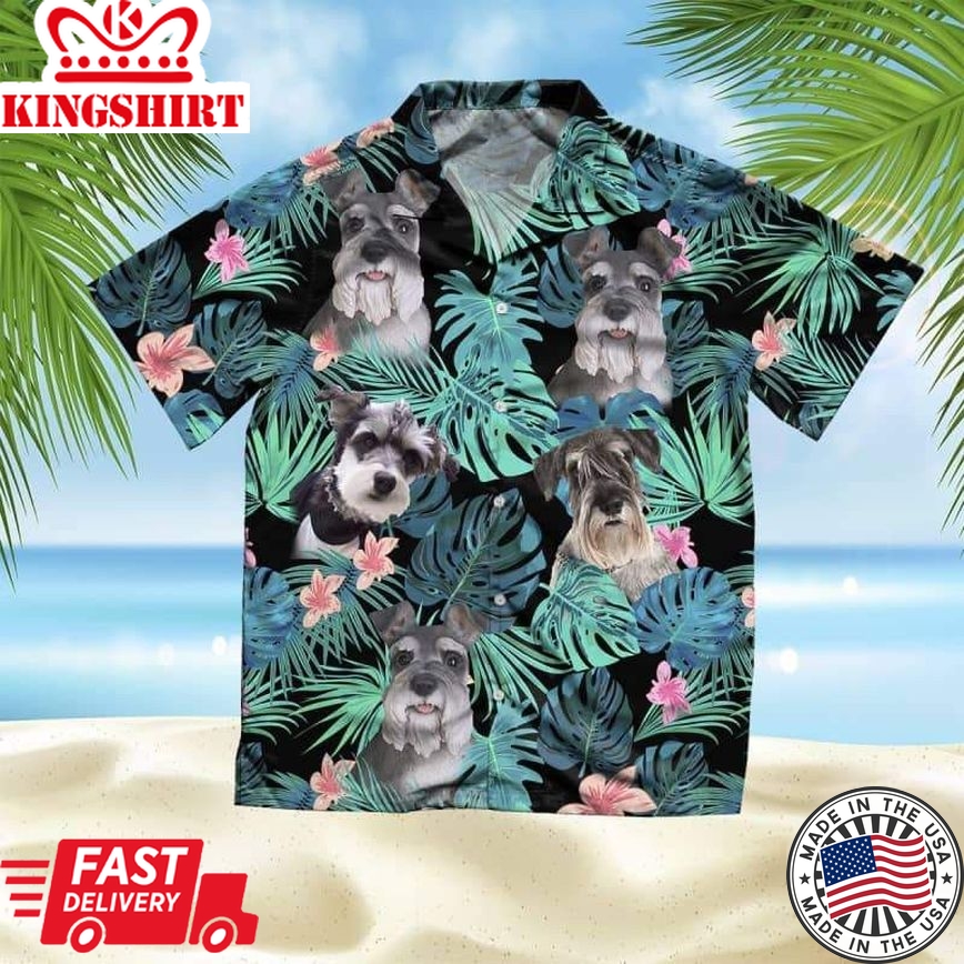 Schnauzer Trendy Hawaiian Shirt, Dog Summer Leaves Trendy Hawaiian Shirt, Unisex Print Aloha Short Sleeve Casual Shirt Summer Gifts