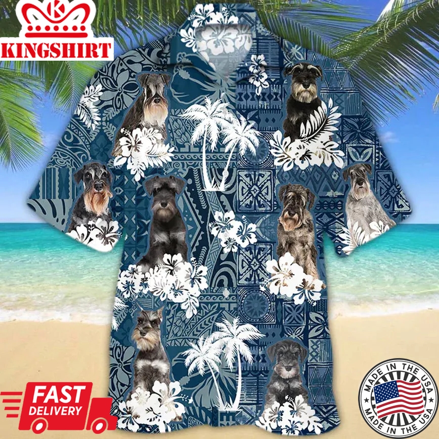 Schnauzer Trendy Hawaiian Shirt, Hawaii Shirt Vintage Floral Dog, Men's Trendy Hawaiian Shirt, Women's Trendy Hawaiian Shirt