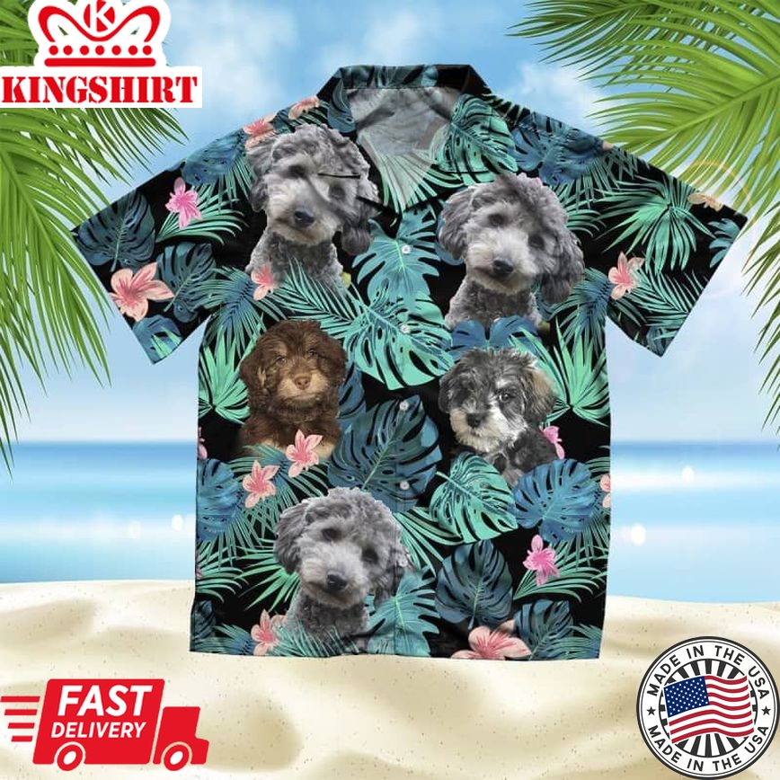 Schnoodle Trendy Hawaiian Shirt, Dog Summer Leaves Trendy Hawaiian Shirt, Unisex Print Aloha Short Sleeve Casual Shirt Summer Gifts