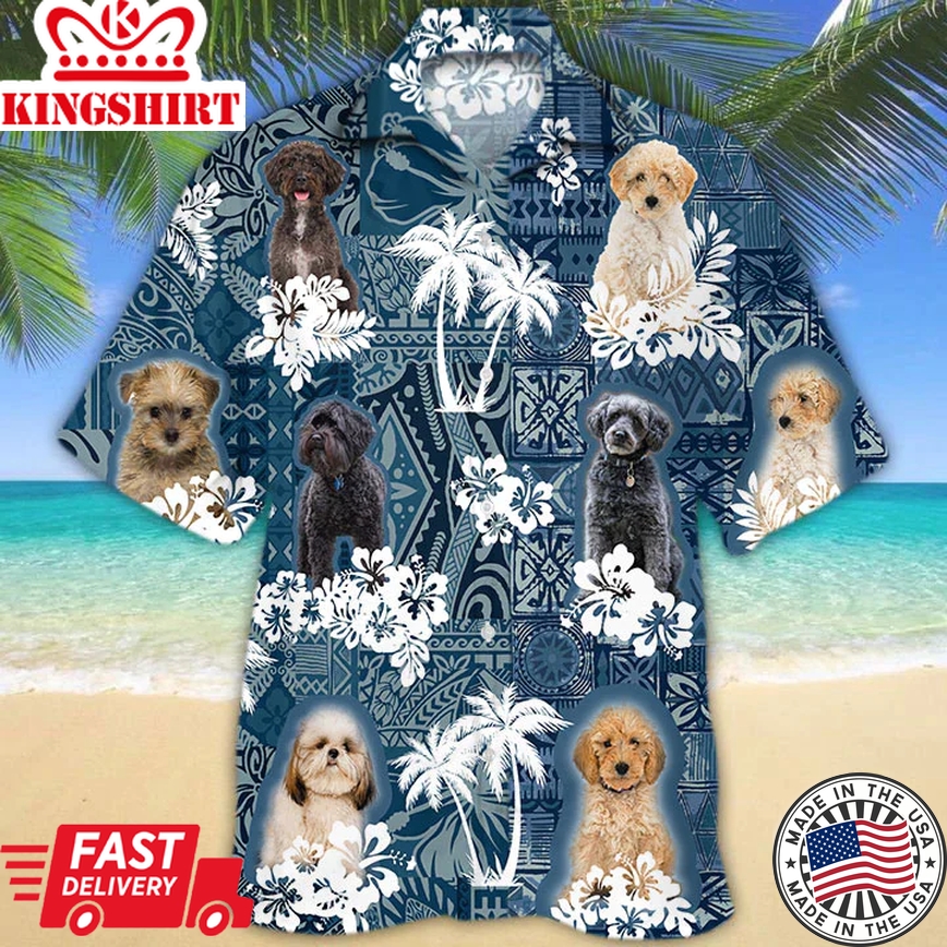 Schnoodle Trendy Hawaiian Shirt, Hawaii Shirt Vintage Floral Dog, Men's Trendy Hawaiian Shirt, Women's Trendy Hawaiian Shirt