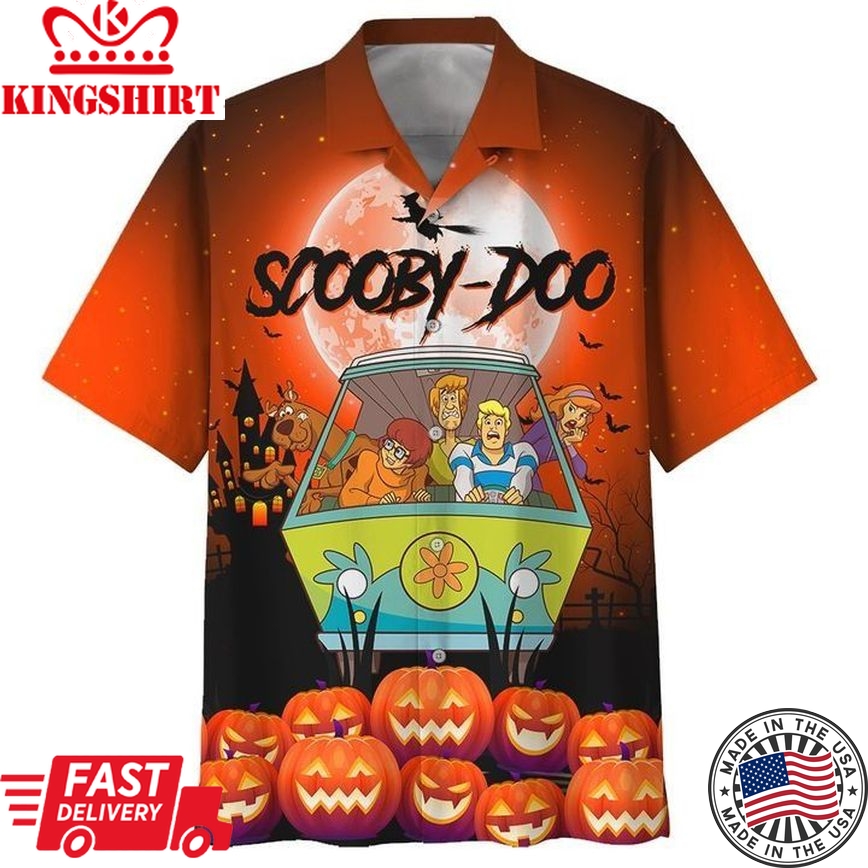 Scooby-Doo Hawaiian Shirt Scooby-Doo Halloween Pumpkins Orange Hawaii Shirt Cute Scooby-Doo Aloha Shirt